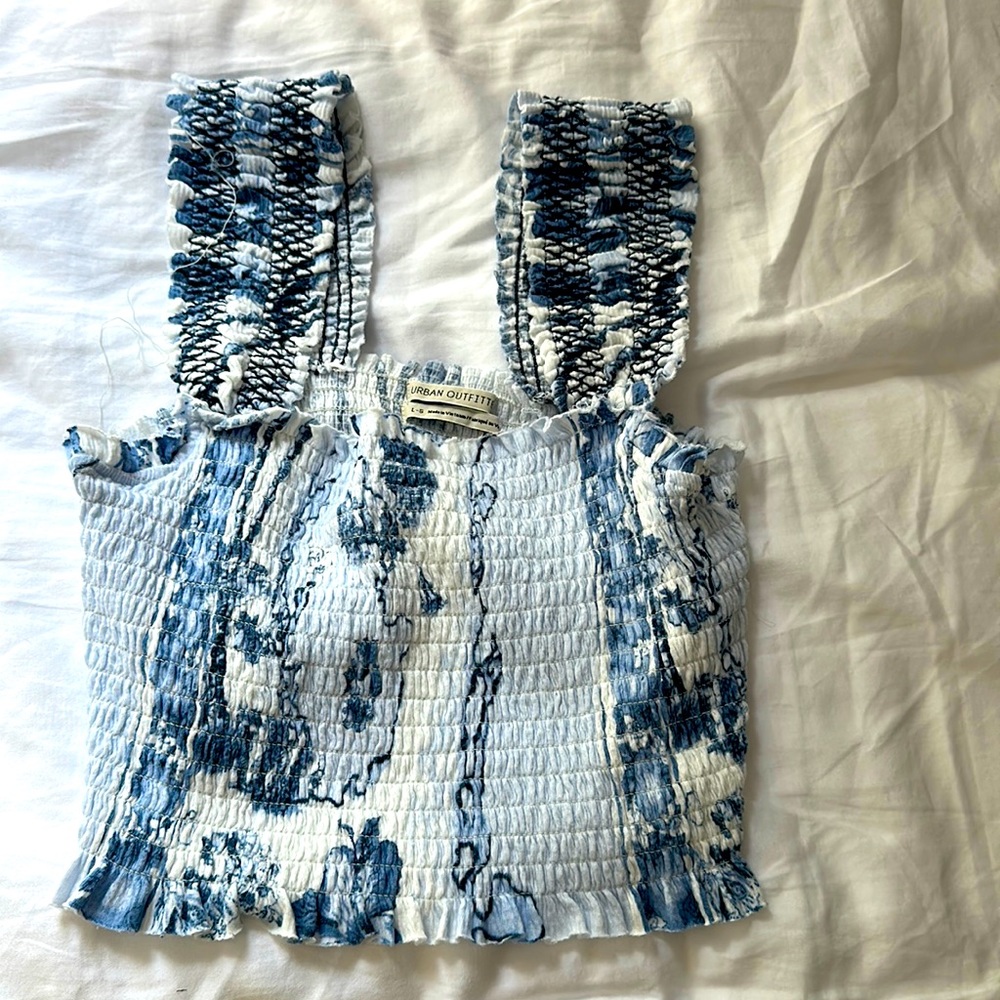 Urban blue white patterned crop top